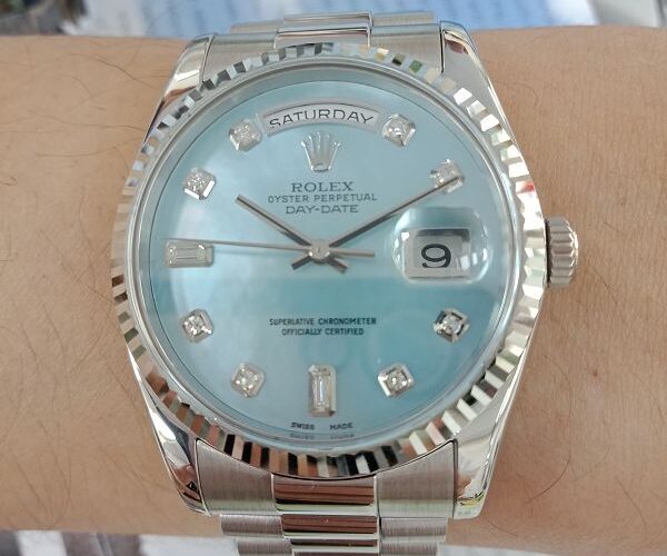 台中流當手錶 手錶拍賣 原裝 ROLEX 勞力士 118239 冰藍 十鑽面 18K白金 自動 男錶 9成5新 喜歡價可議 KR029