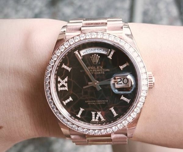 流當手錶拍賣 原裝 ROLEX 勞力士 128345RBR 18K玫瑰金 鑽面 鑽圈 自動 男錶 9成9新 盒單齊UJ019